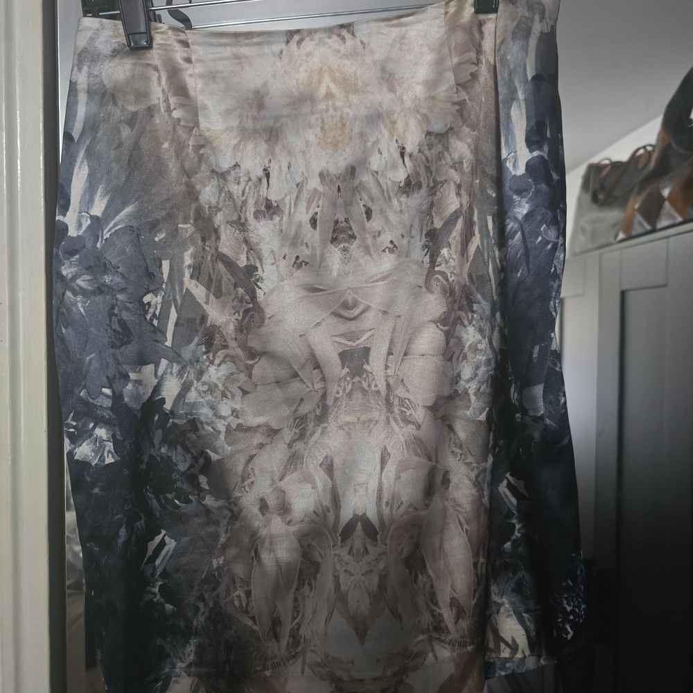 All Saints Black and Cream Abstract Pencil Skirt